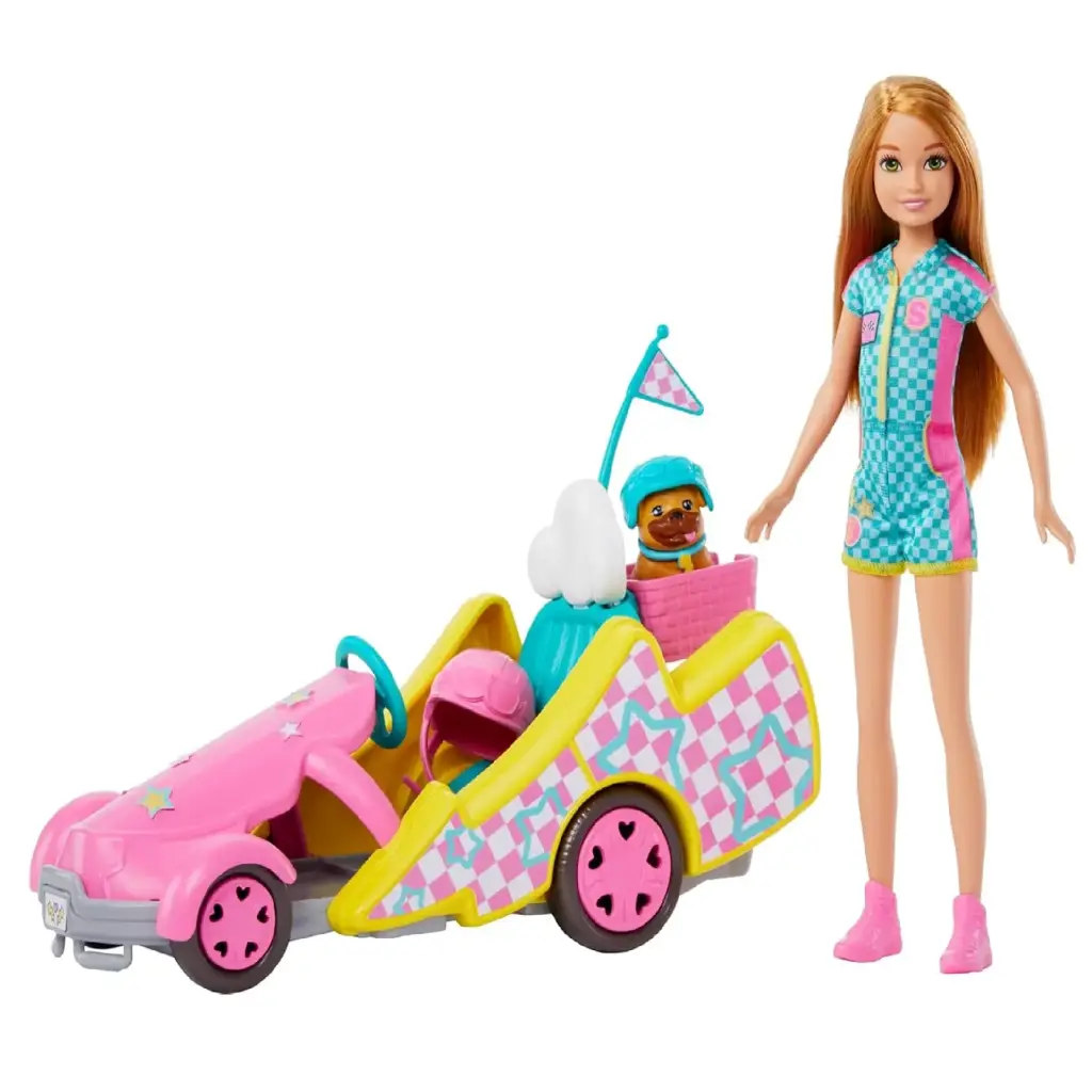 مجموعة لعب باربي "عربة سباق جو كارت" مع ستيسي