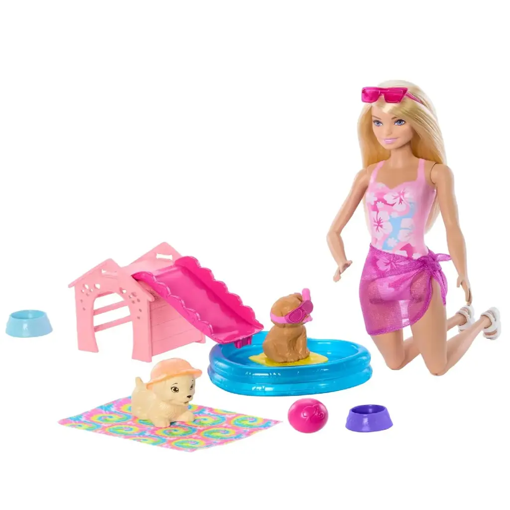 دمية باربي "حفلة مسبح الجراء" - شقراء