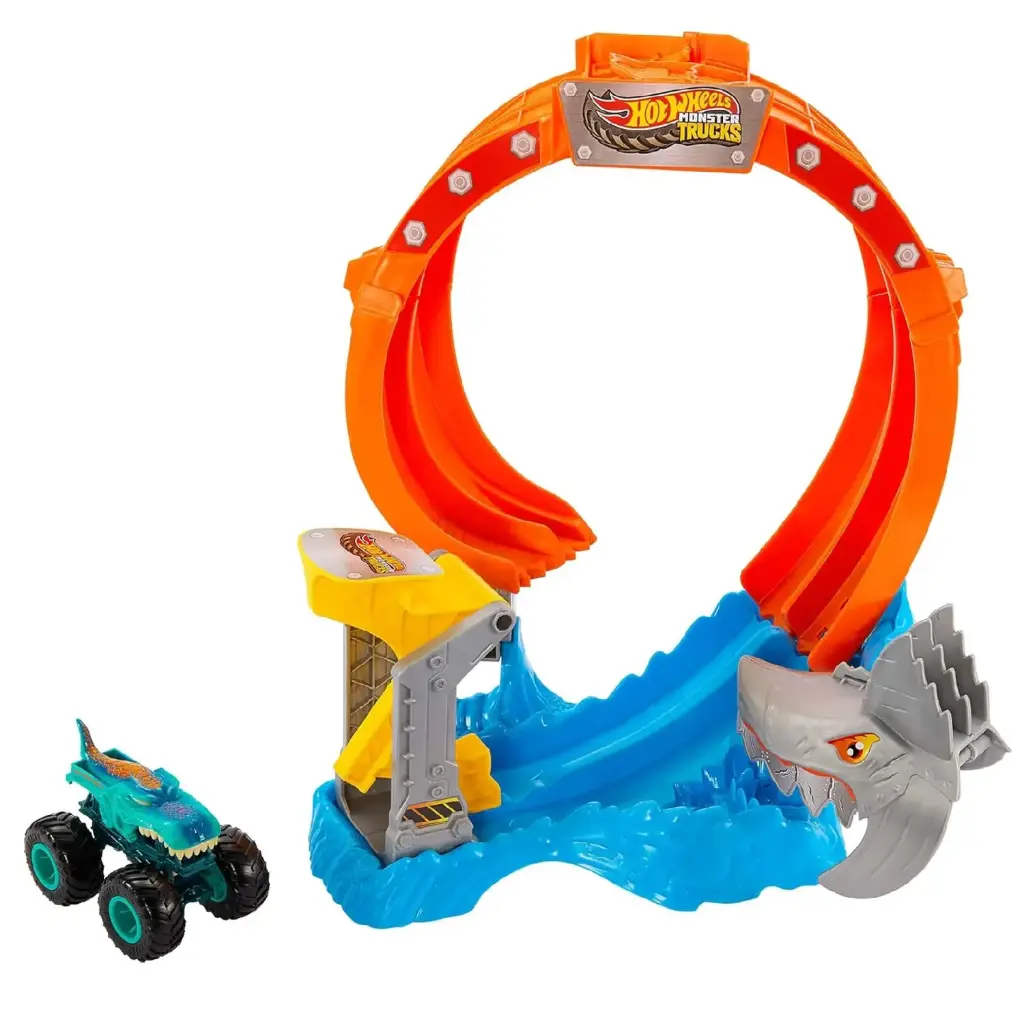Hot Wheels Monster Trucks Spiral Shark Smash Playset