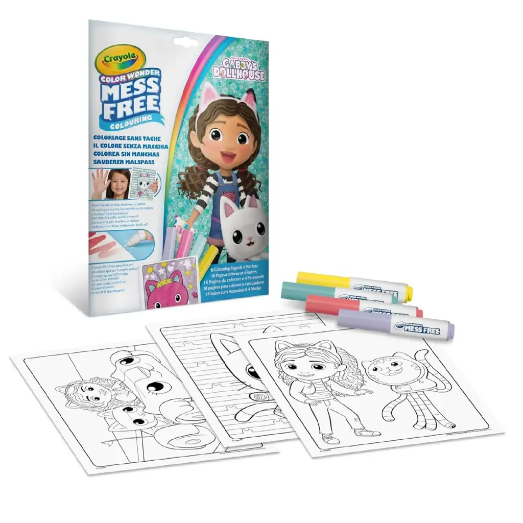 مجموعة تلوين "كولور ووندر" منزل غابي (غابيز دول هاوس) من كرايولا - حافظة قابلة للطي مع 4 أقلام