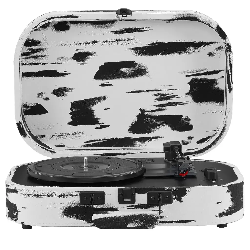 مشغل أسطوانات الفينيل "كروسلي ديسكفري" بتصميم الحقيبة العتيق مع 3 سرعات وخاصية استقبال وإرسال البلوتوث - لون أبيض وأسود