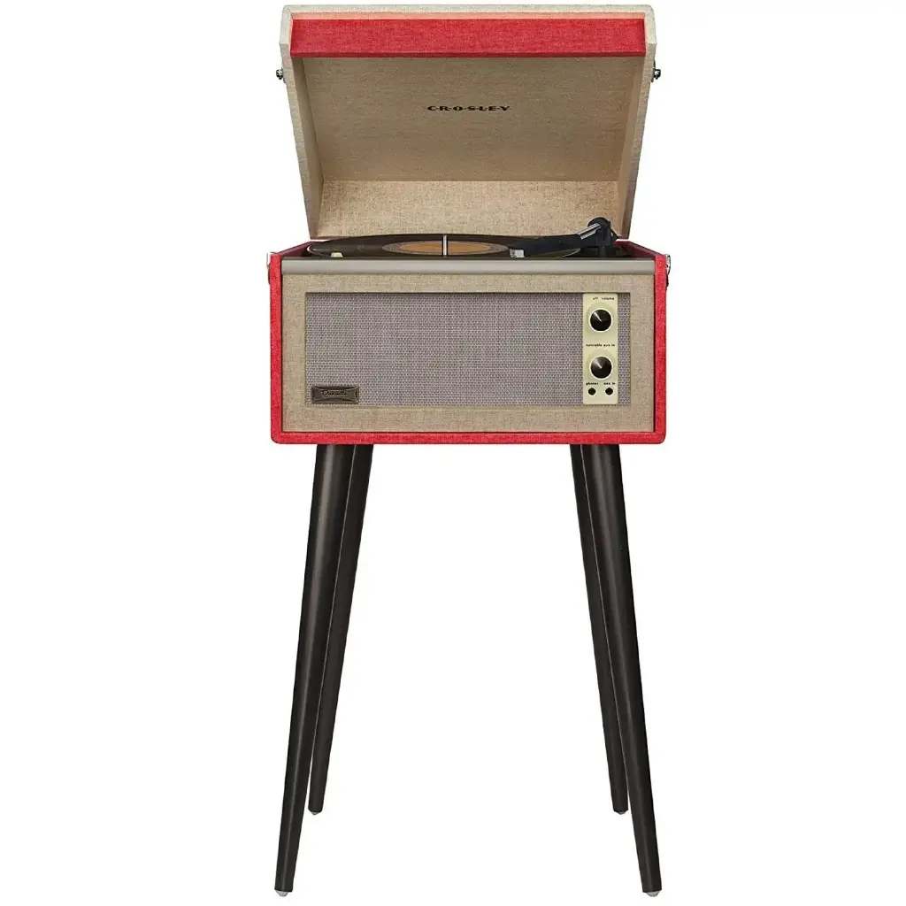 مشغل أسطوانات الفينيل المحمول "كروسلي دانسيت برمودا" مع خاصية استقبال وإرسال البلوتوث - لون أحمر