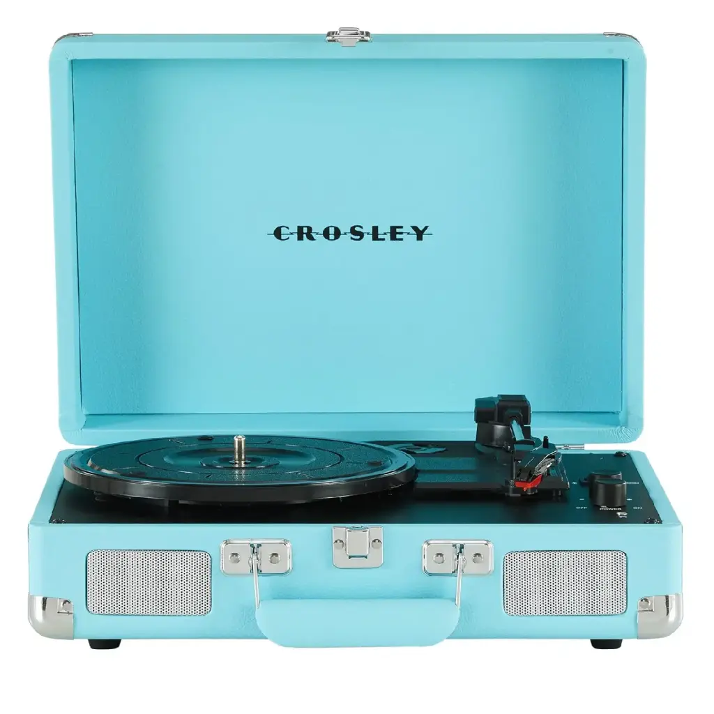 مشغل أسطوانات الفينيل "كروسلي كروزر بلس" بتصميم الحقيبة العتيق مع 3 سرعات وخاصية استقبال وإرسال البلوتوث - لون فيروزي حصري