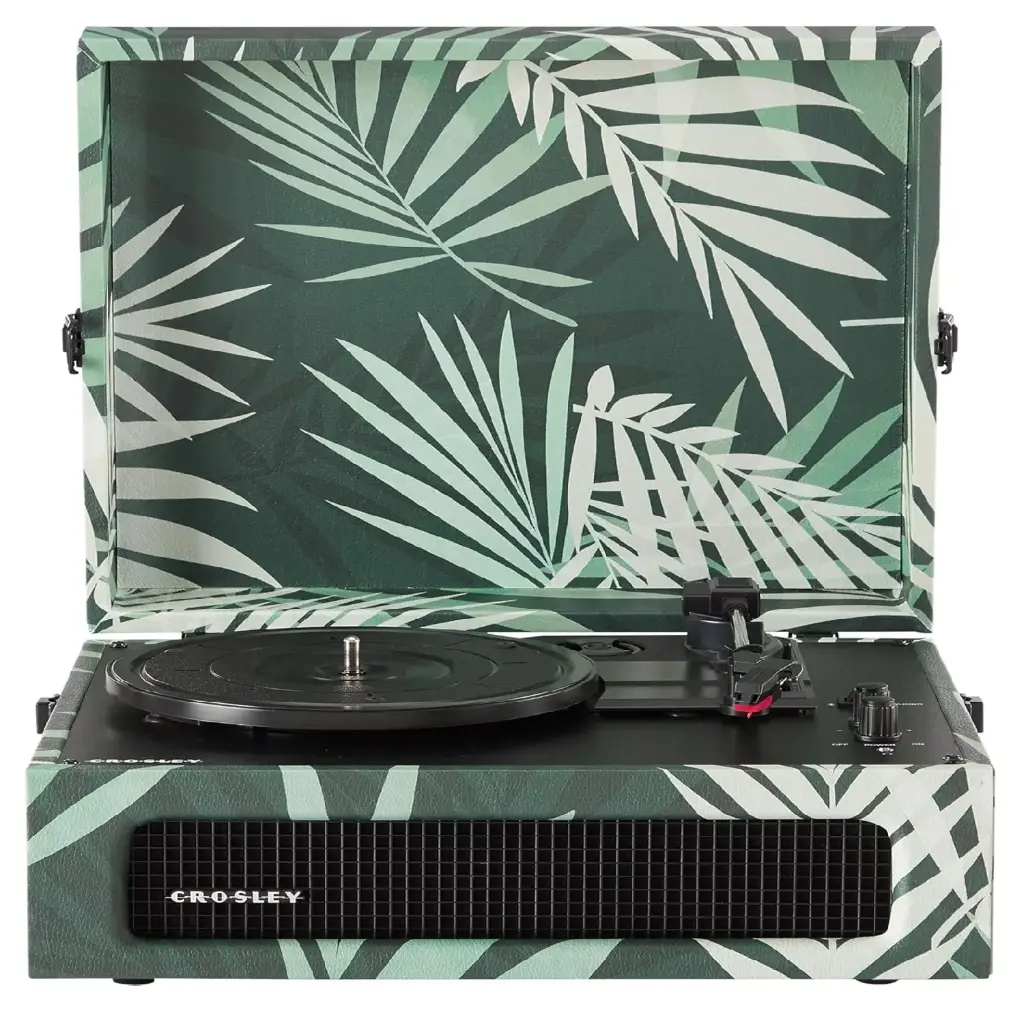 مشغل أسطوانات الفينيل المحمول "كروسلي فوياجر" بتصميم عتيق مع خاصية استقبال وإرسال البلوتوث - بنقشة نباتية (Botanical)