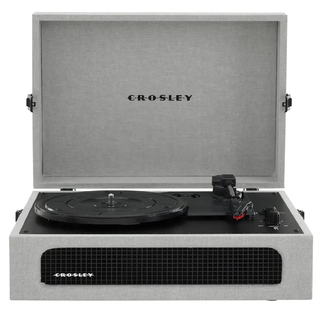 مشغل أسطوانات الفينيل المحمول "كروسلي فوياجر" بتصميم عتيق مع خاصية استقبال وإرسال البلوتوث - لون رمادي