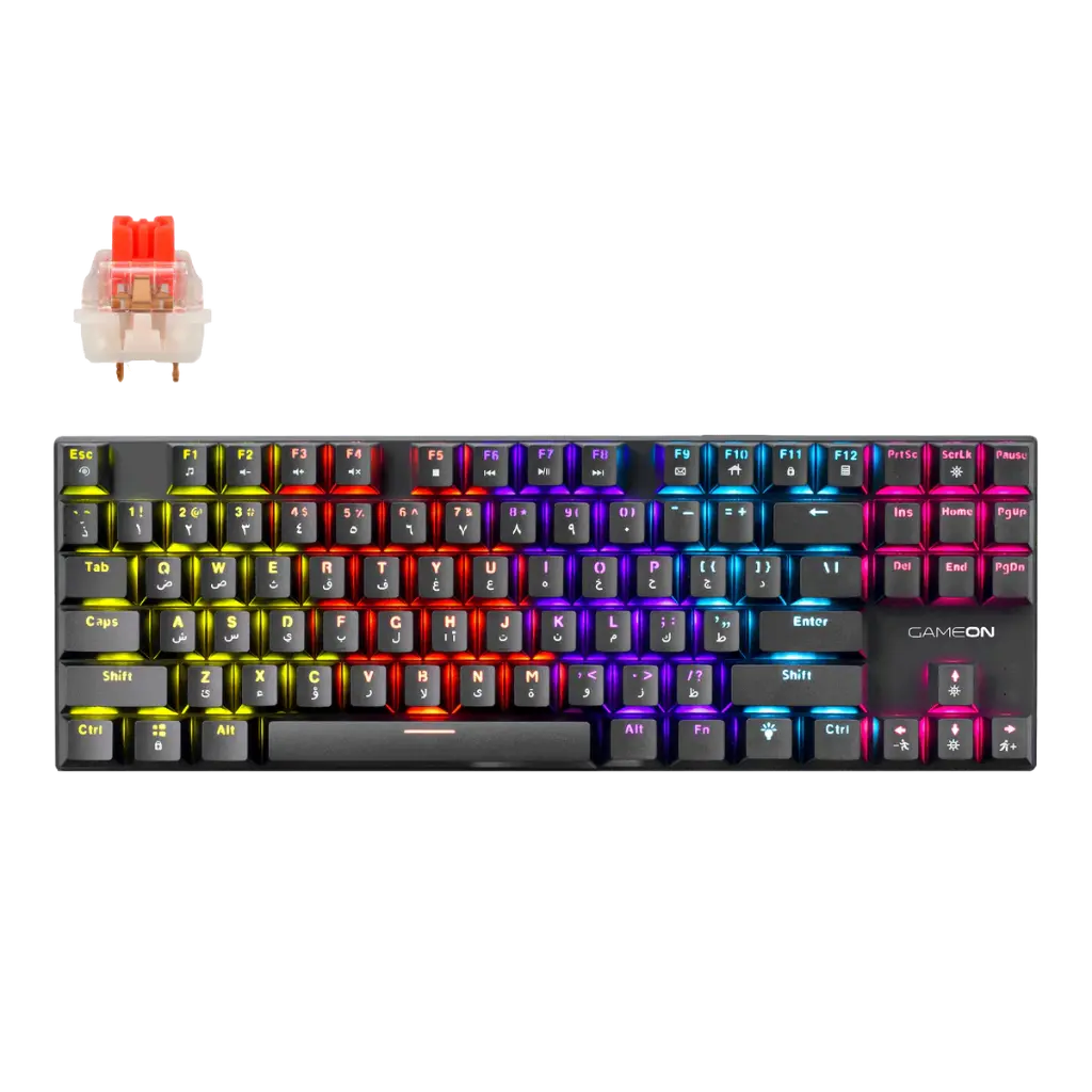 لوحة مفاتيح ميكانيكية "جيم أون كينورا" (GAMEON KENORA) بنسبة 80% وإضاءة RGB مع مفاتيح حمراء (Red Switch) - لغة إنجليزية/عربية