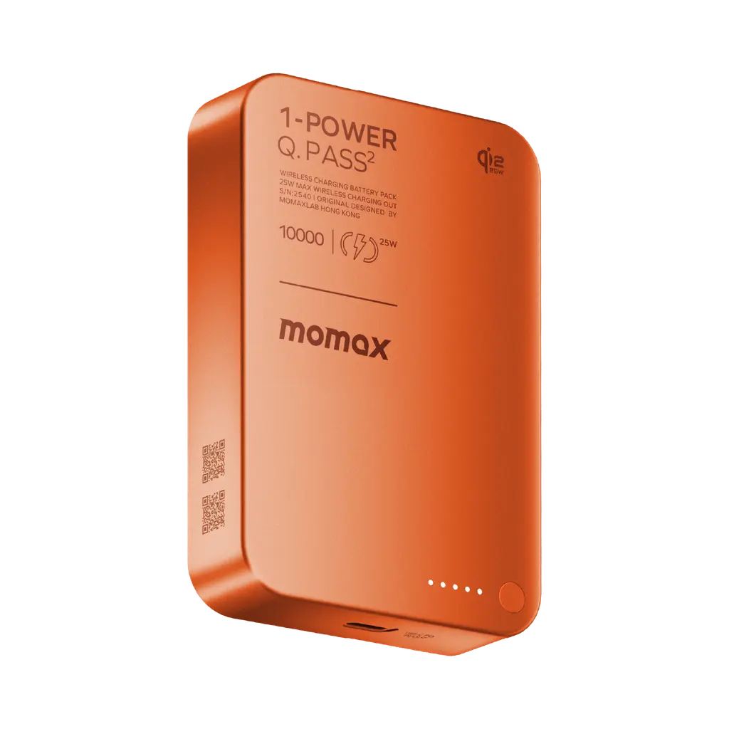Momax 1-Power Q.Pass 2 10000mAh Qi2 25W Magnetic Wireless Power Bank - Orange