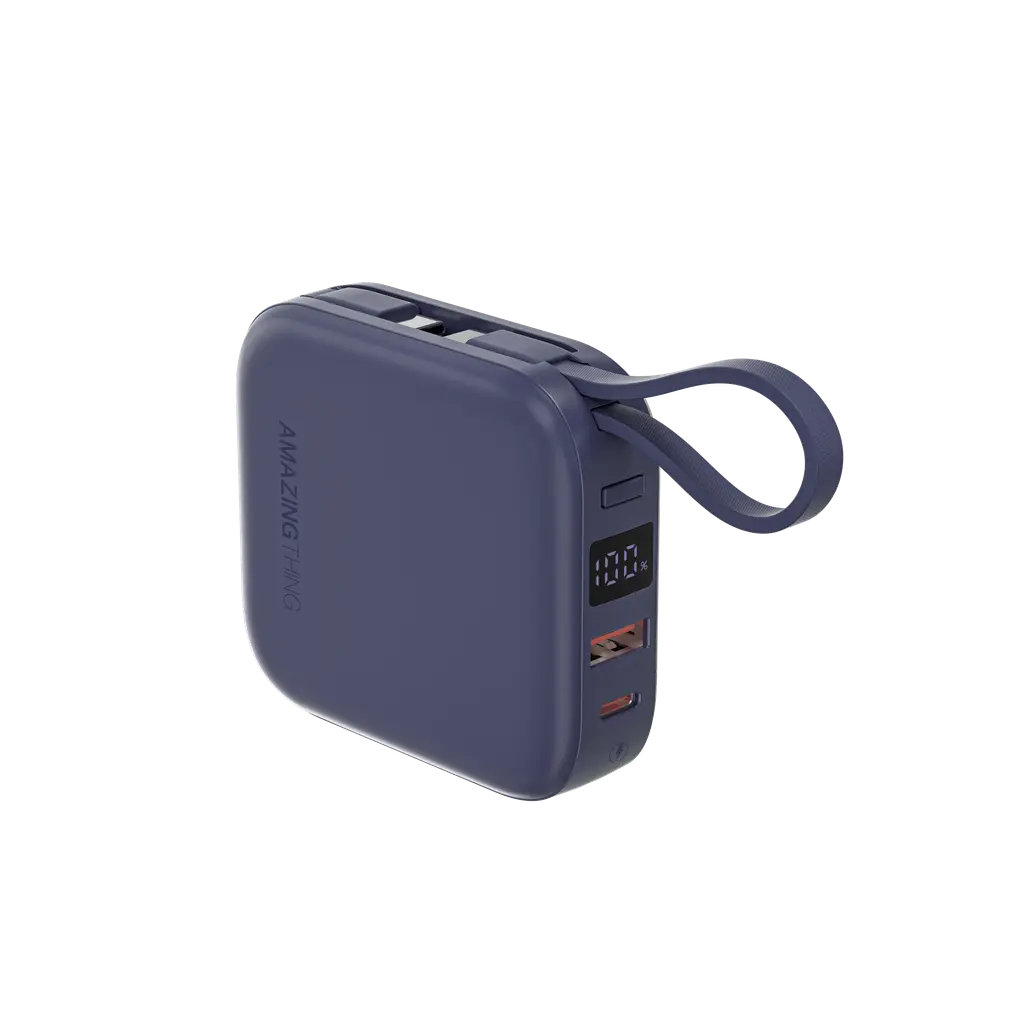 شاحن متنقل (باور بانك) "أمايزينج ثينج ثاندر جو" بسعة 10000 مللي أمبير مع كابلين USB-C مزدوجين - لون أزرق