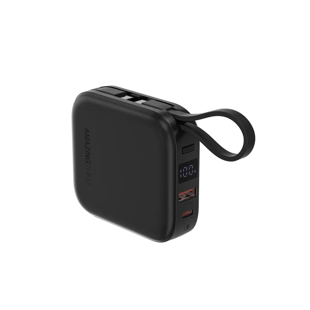 شاحن متنقل (باور بانك) "أمايزينج ثينج ثاندر جو" بسعة 10000 مللي أمبير مع كابلين USB-C مزدوجين - لون أسود