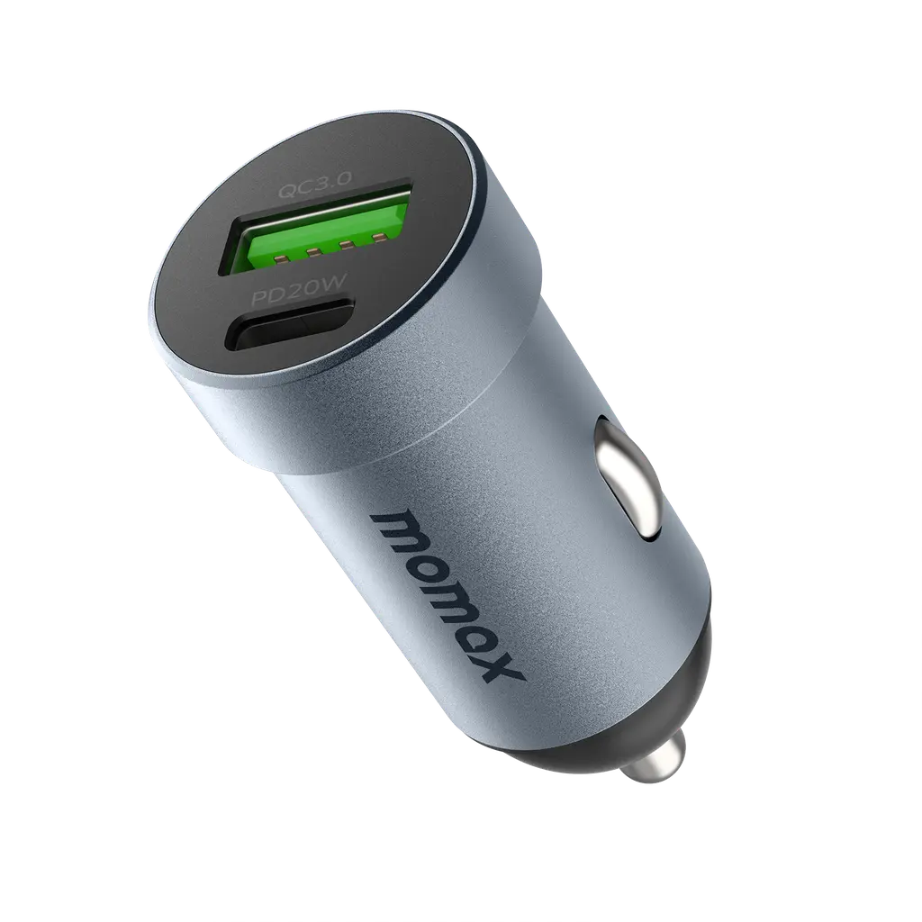 شاحن سيارة "موماكس UC12" بمنفذين وقوة 20 واط - لون رمادي