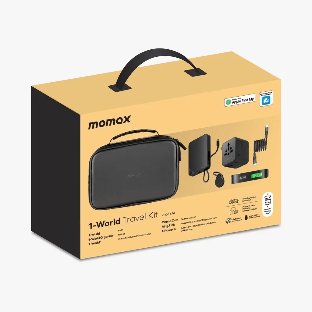 Momax 1-World Travel Essential Kit (35W Adapter + 10K Power Bank + Cable + Tracker + Scale + Pouch)