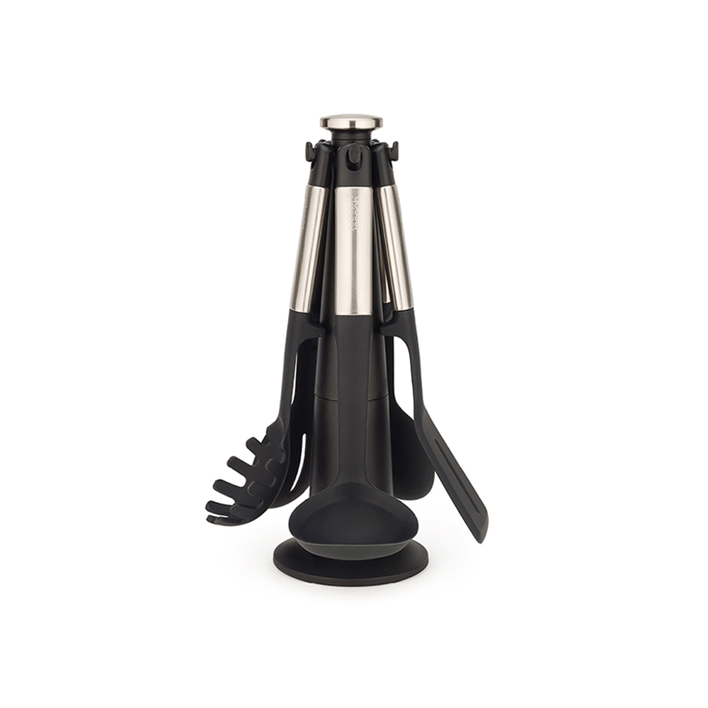 طقم أدوات مطبخ "جوزيف جوزيف إيليفيت" سيليكون مع حامل دوار مكون من 5 قطع - ستانلس ستيل