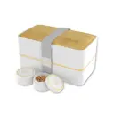 صندوق غداء "أومامي بينتو" (Umami Bento) طقم مزدوج - لون أبيض وخشب الخيزران