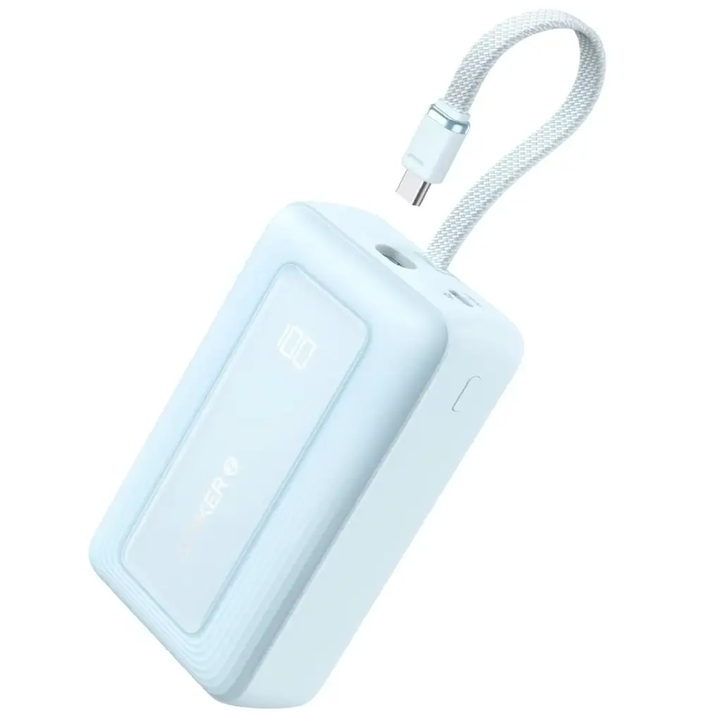 شاحن متنقل "أنكر زولو" (Anker Zolo Power Bank) سعة 10000 مللي أمبير وقدرة 35 واط، مزود بكابلين USB-C مدمجين - بلون أزرق