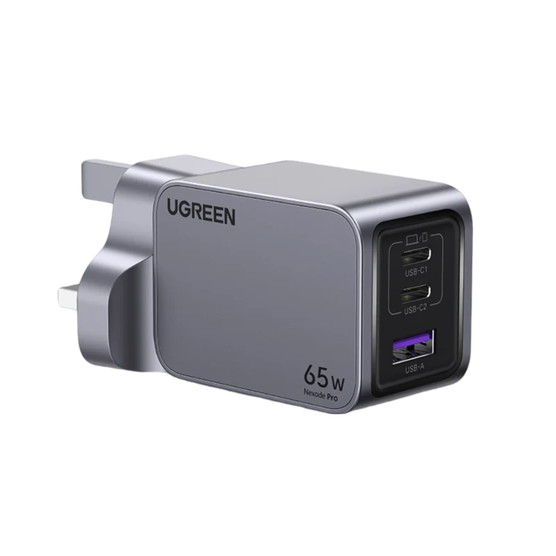 يوغرين (UGREEN Nexode Pro) شاحن "غان" (GaN) سريع بقدرة 65 واط مزود بـ 3 منافذ - القابس البريطاني (UK)