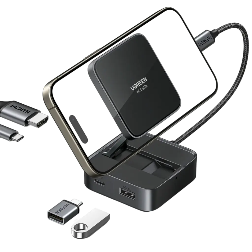 يوغرين (CM801) موزع USB-C مغناطيسي 4 في 1 للهواتف، HDMI بدقة 4K وتردد 60 هيرتز، USB-A/USB-C