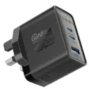 بروميت (PowerPort-45) شاحن (GaNFast) ثلاثي المنافذ بقدرة 45 واط - قابس بريطاني (UK)، أسود