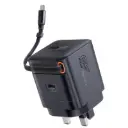 Promate Cubix-R65 65W GaNFast Charger with Retractable USB-C Cable - Black