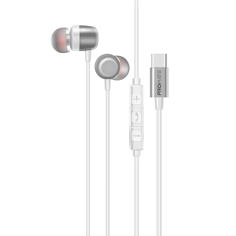 بروميت (Silken-ENC) سماعات أذن ستيريو سلكية بمنفذ (USB-C) مع تقنية إلغاء الضوضاء البيئية (ENC) - أبيض