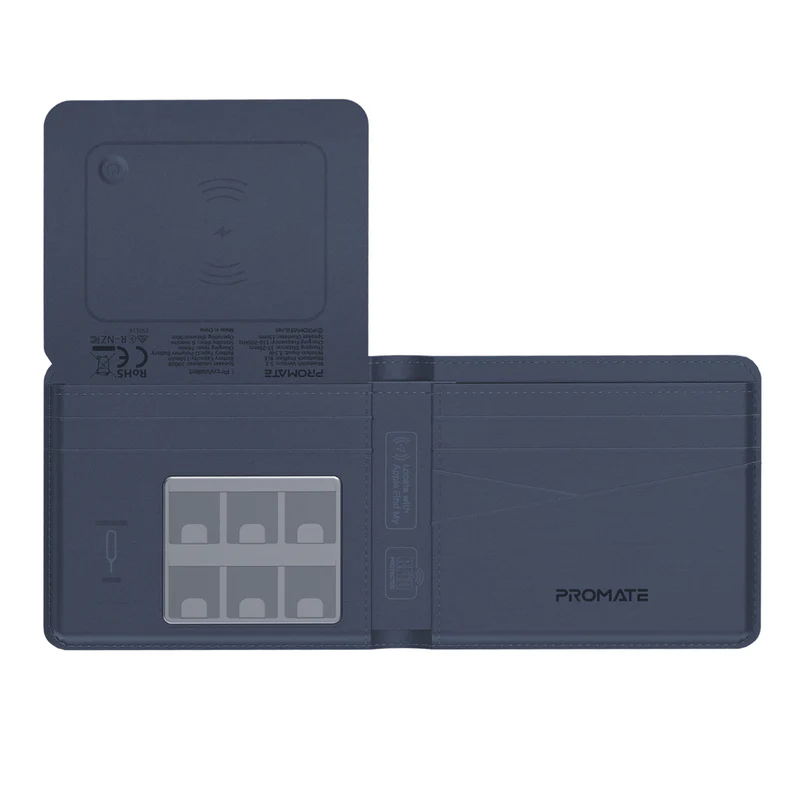 Promate ProWallet Smart Leather Wallet with RFID & Apple Find My - Blue