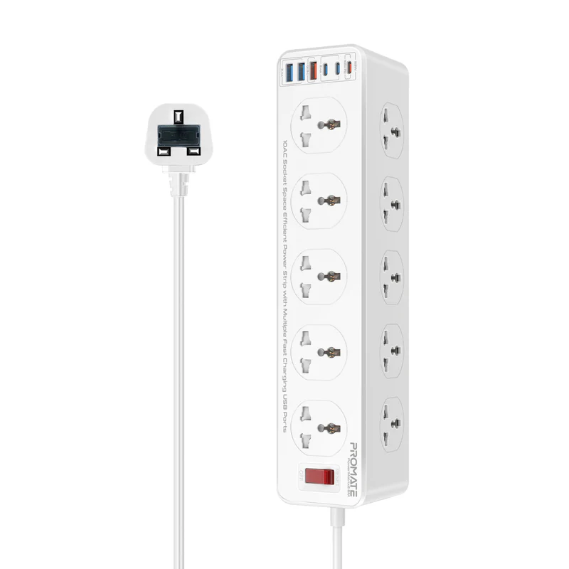 بروميت (PowerMatrix2-5M) وصلة كهرباء بـ 10 منافذ مع 6 منافذ USB، بقدرة 2500 واط وطول كابل 5 متر