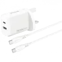 Proove Wall Charger Silicone Power 2 30W (Type-C + USB) with Type-C to Type-C 60W Cable (1m) UK Plug - White