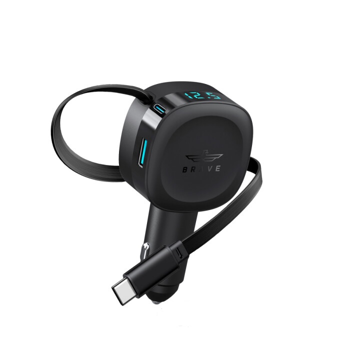 Brave 60W Dual Port Car Charger with Retractable USB-C Cable BCC-28