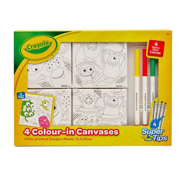 Crayola 4pk Mini Canvases - Monsters with 4 Crayola super tips