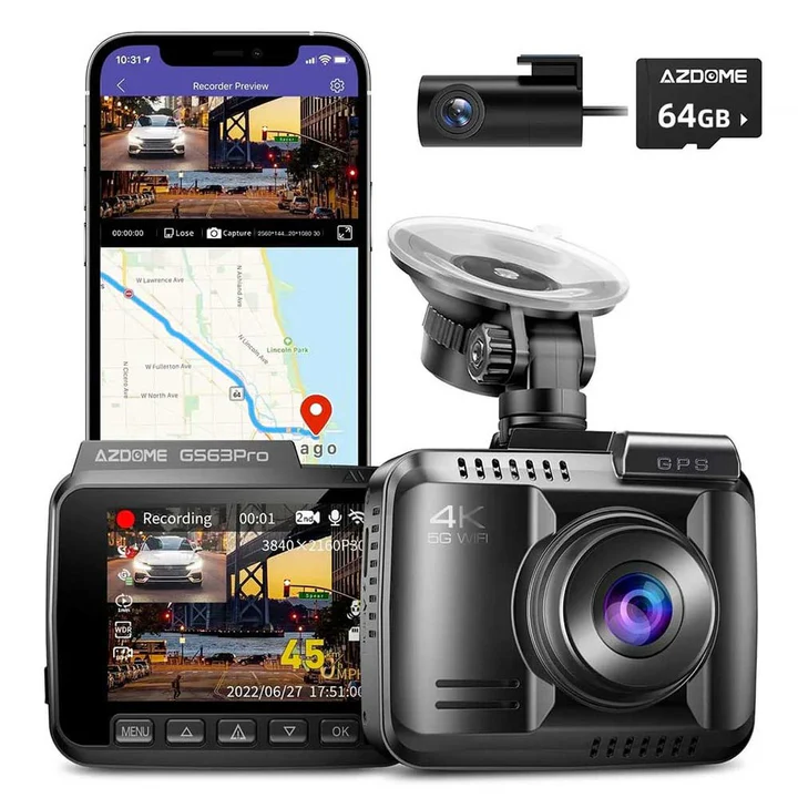 Azdome DashCam GS63H PRO 2 Channels 4K with 64GB TF Card