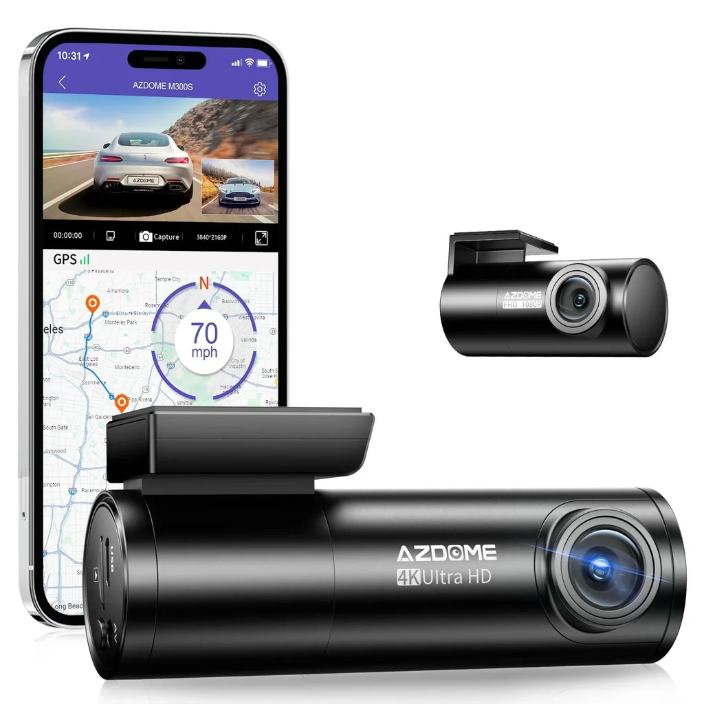أزدومي M300S كاميرا داش كام بقناة واحدة ودقة 4K مع بطاقة ذاكرة 64 جيجابايت