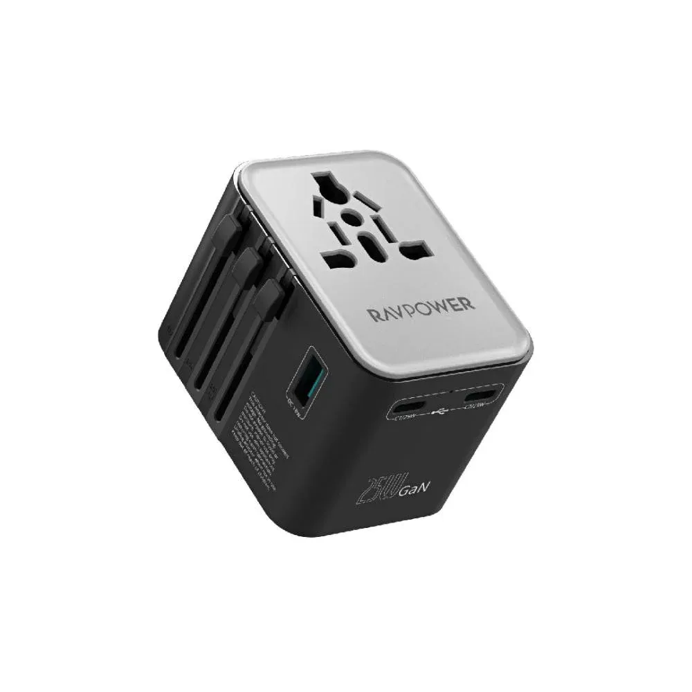 راف باور  محول شحن عالمي (Universal Adapter) موديل RP-PC1093 بقدرة 65 واط، 7 في 1، متوافق مع أكثر من 190 دولة