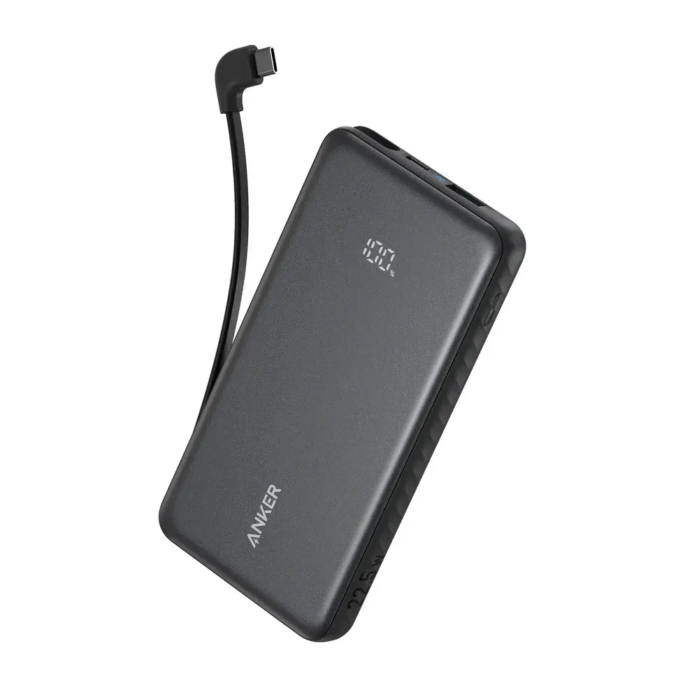 أنكر (Anker) باور بانك Zolo - شاحن متنقل سعة 20000mAh بقدرة 22.5W Max مع كابل USB-C مدمج - أسود