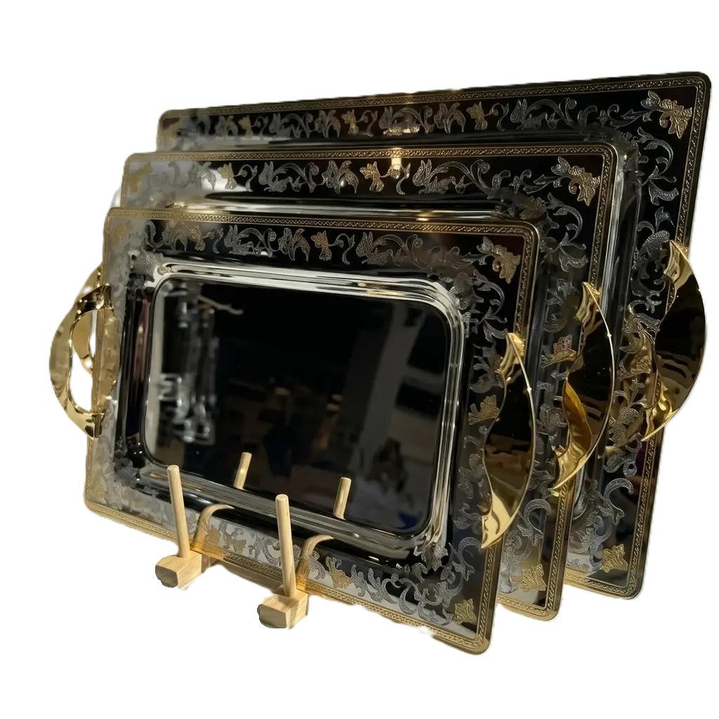 Brignani Florence Gold 3-Piece Rectangular Serving Tray Set 35/40/45 cm