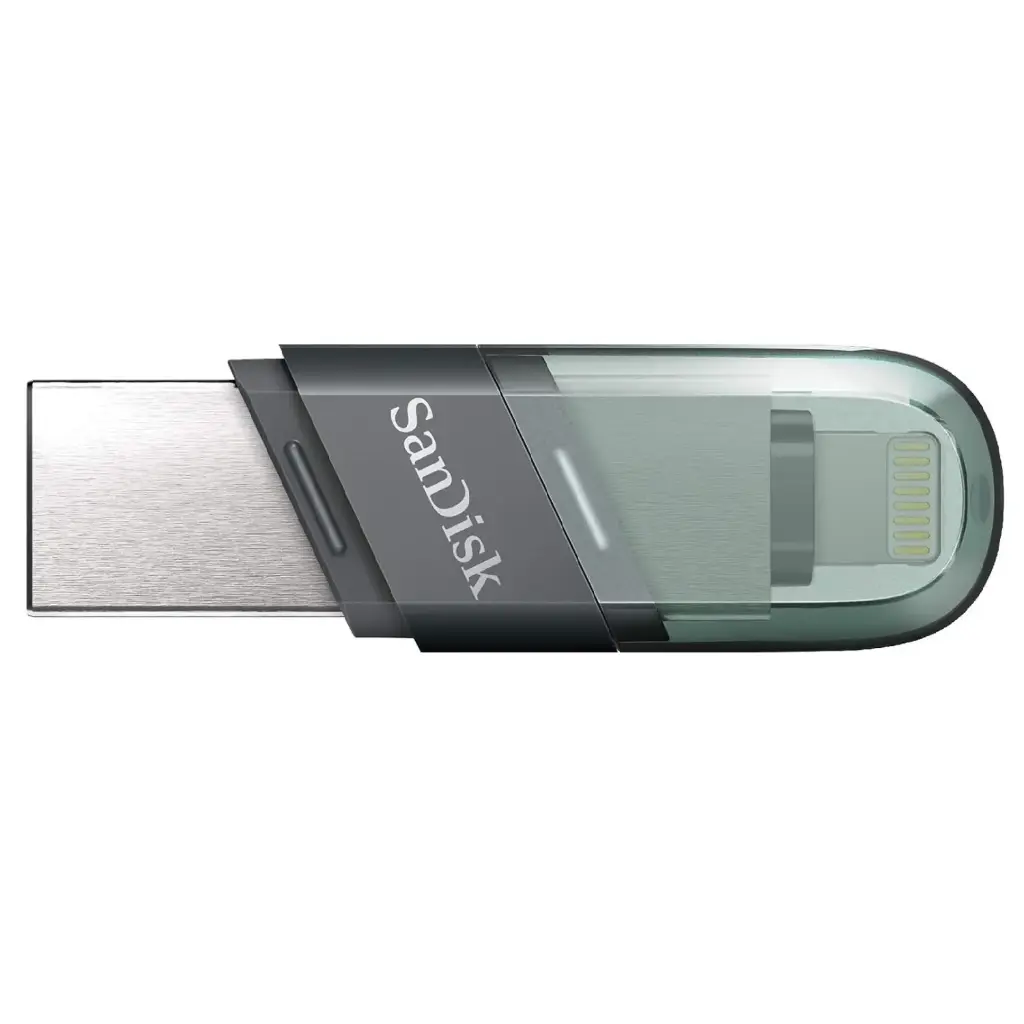 SanDisk iXpand Flip USB 3.1 Flash Drive 256GB Type-A + Lightning - Silver/Green