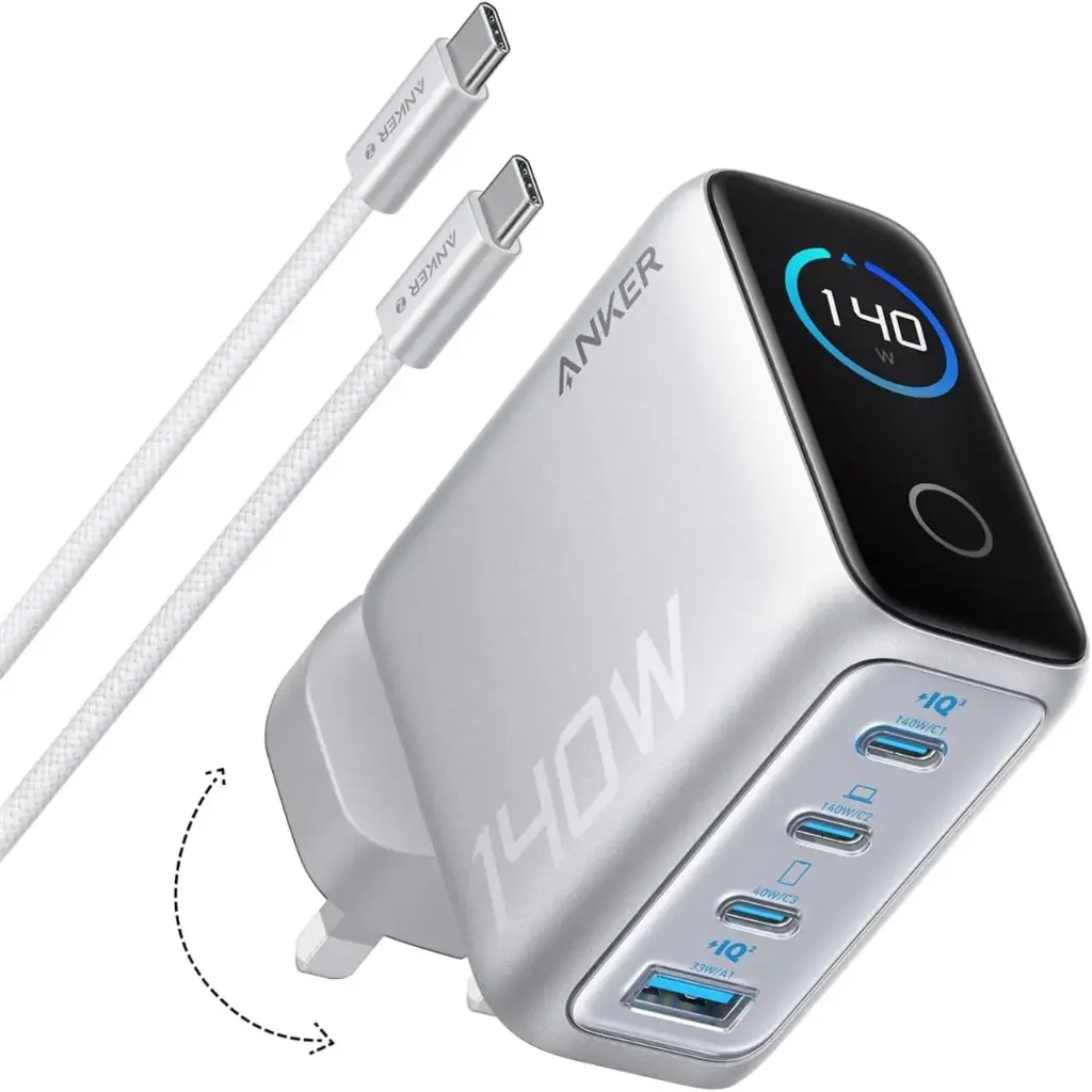 Anker Zolo Charger 140W 3C1A GaN with 1.5m USB-C Cable (PD 3.1) - Silver