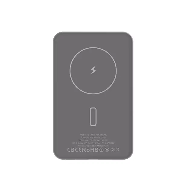 بنك طاقة (باور بانك) مغناطيسي هايفن مووا S5 نحيف جداً متوافق مع MagSafe بسعة 5000 مللي أمبير - رمادي