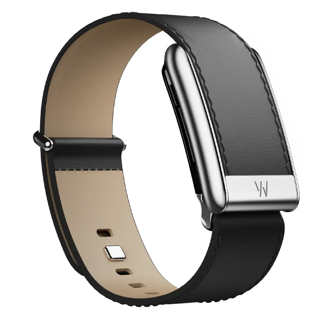 Whoop 5.0 LeatherLuxe Straight Band Black/Cream with Titanium S