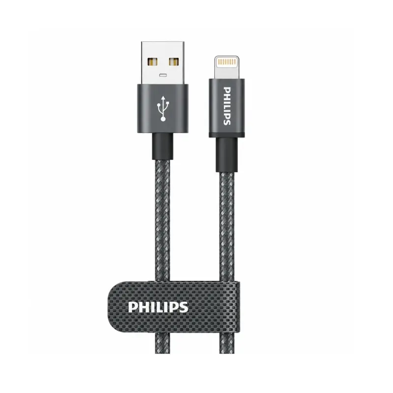 Philips USB-A to Lightning Braided Sync & Charge Cable 3A 480Mbps - 1m Black - DLC1030V/00