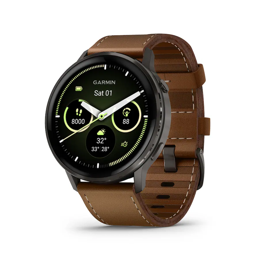 Garmin Venu 4 GPS Smartwatch 45mm - Slate with Black Silicone Band and Brown Leather Band