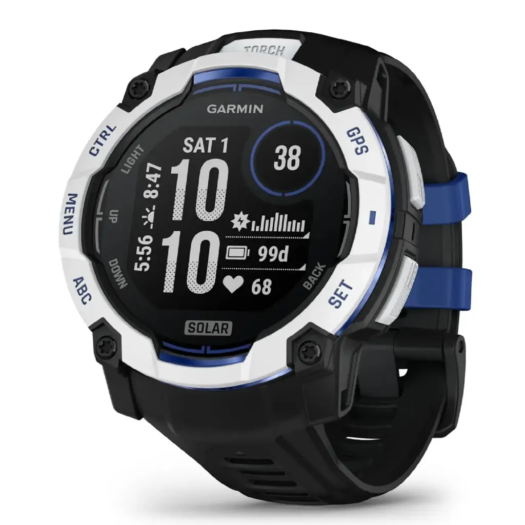 Garmin Instinct 3 Solar GPS Smartwatch 50mm - Whitestone with Black / Bolt Blue Band