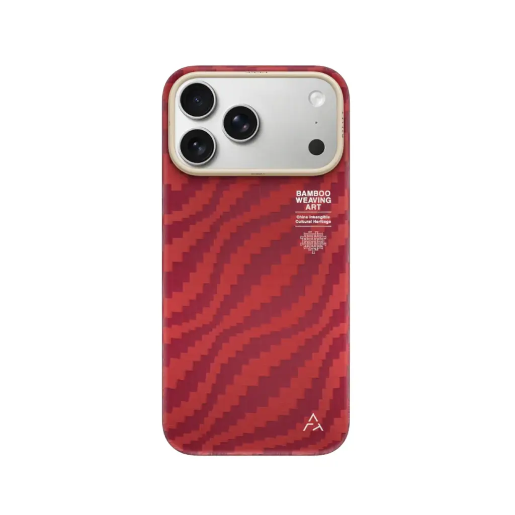 AIRITY Bamboo Weaving Art Aramid Fiber MagSafe Case for iPhone 17 Pro Max - Claret Red
