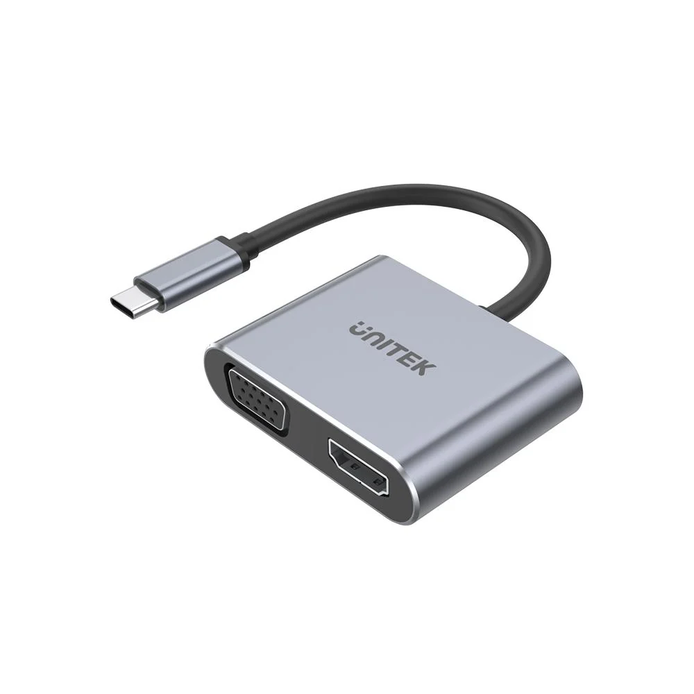 UNITEK V1126A USB-C to HDMI 2.0 4K@60Hz and VGA Dual Display Adapter - Space Grey