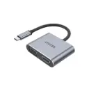 يونيتيك V1126A محول عرض مزدوج يو إس بي-سي إلى HDMI 2.0 4K@60Hz و VGA - رمادي فلكي