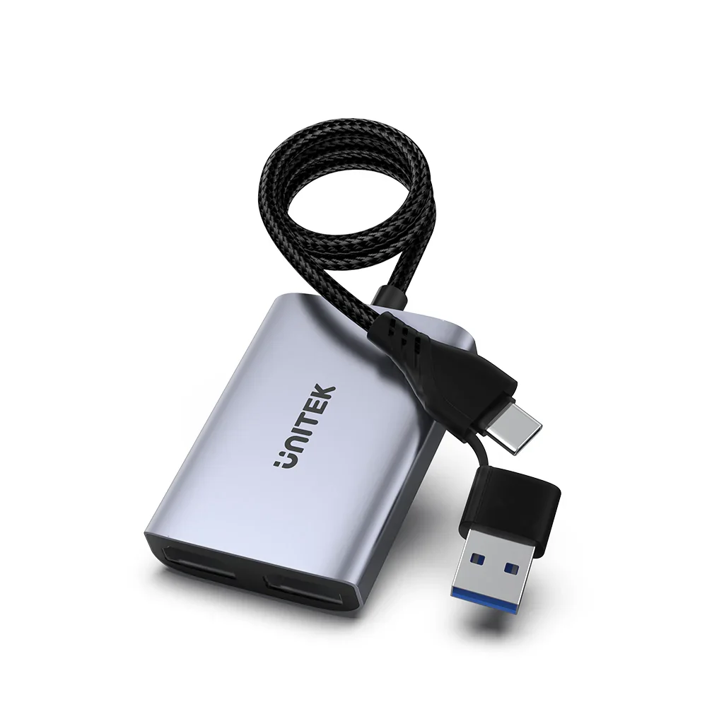 UNITEK V1427A01 USB-C/USB-A to Dual HDMI MST Adapter - Dual 1080p, Space Grey