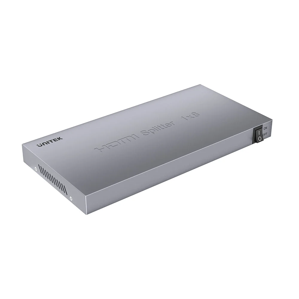 يونيتيك V1132A01-UK موزع HDMI 2.0 1 في 8 - 4K@60Hz، محول طاقة UK، رمادي فلكي