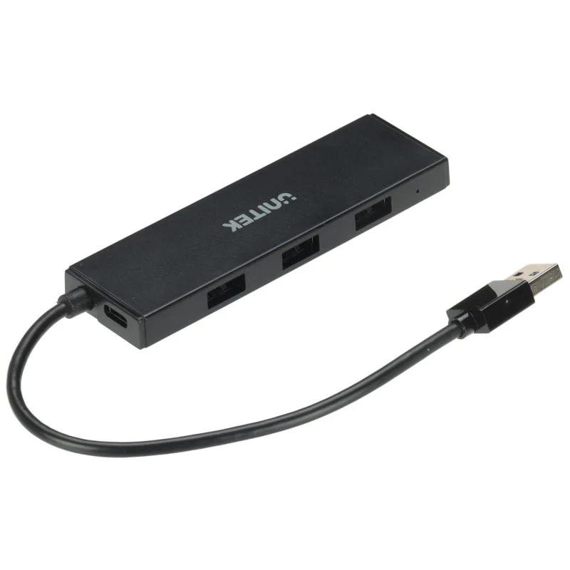 UNITEK H1336ABK01 4-Port USB-A 3.0 Hub with USB-C Auxiliary Power - 20cm Black