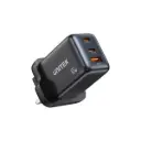 UNITEK Zeno P1130ABK 65W 3-Port GaN Wall Charger - 2x USB-C + USB-A, UK Plug, Black