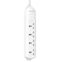 Huntkey DMA404 Power Strip with 4 Universal AC Outlets, 3m Extension Cord, Surge and Overload Protection - 2500W / 10A, White