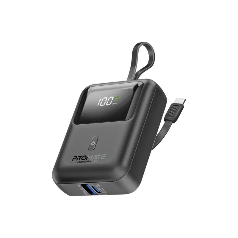 بروميت PowerPod-10 باور بانك 10000 مللي أمبير 35 واط مع كابل يو إس بي-سي مدمج - أسود