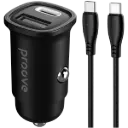 بروفي فلاش شاحن سيارة 30 واط (Type-C + USB) مع كابل من Type-C إلى Type-C - أسود